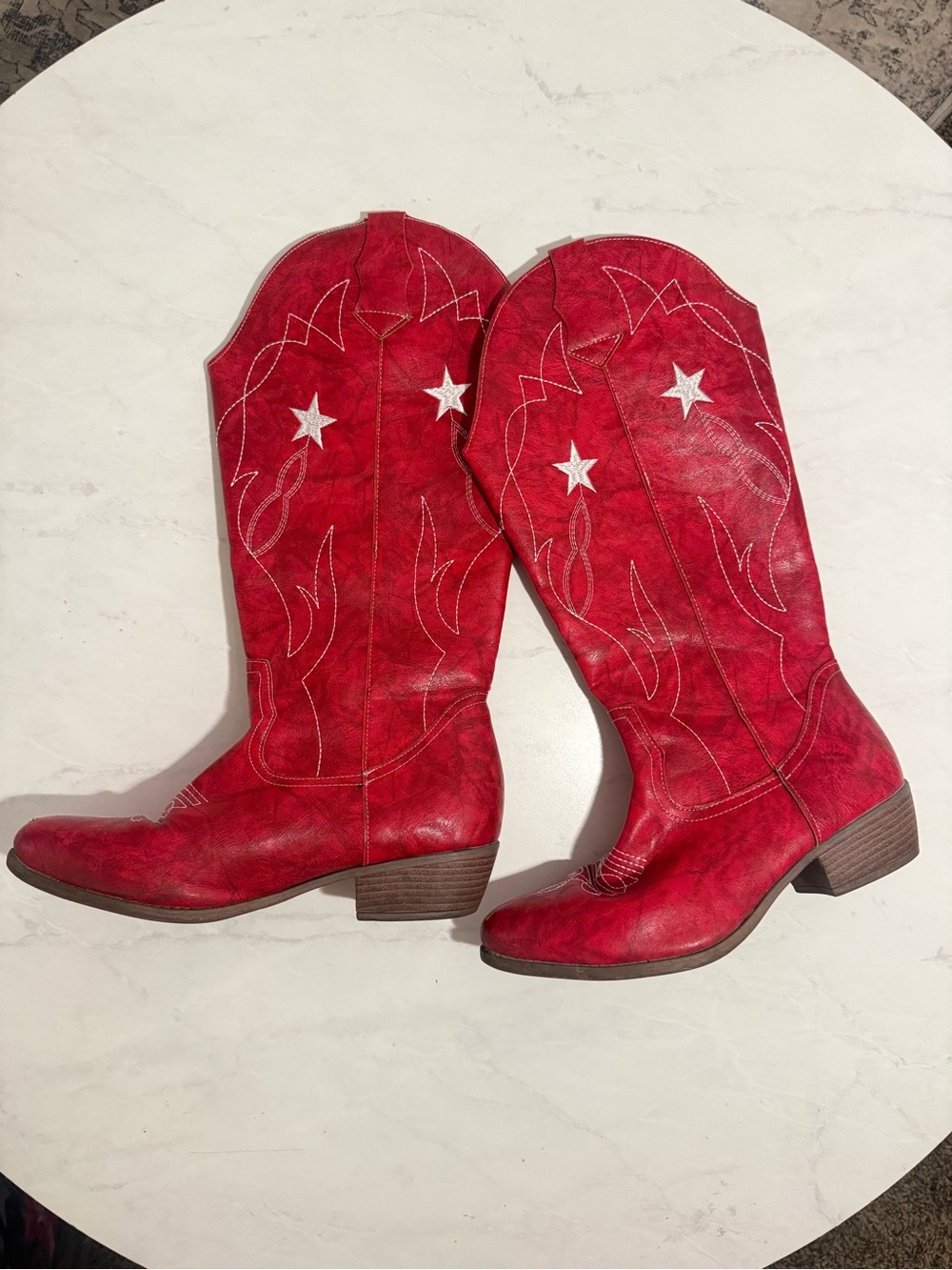 Red Western Star Embroidered Cowboy Boots for Women